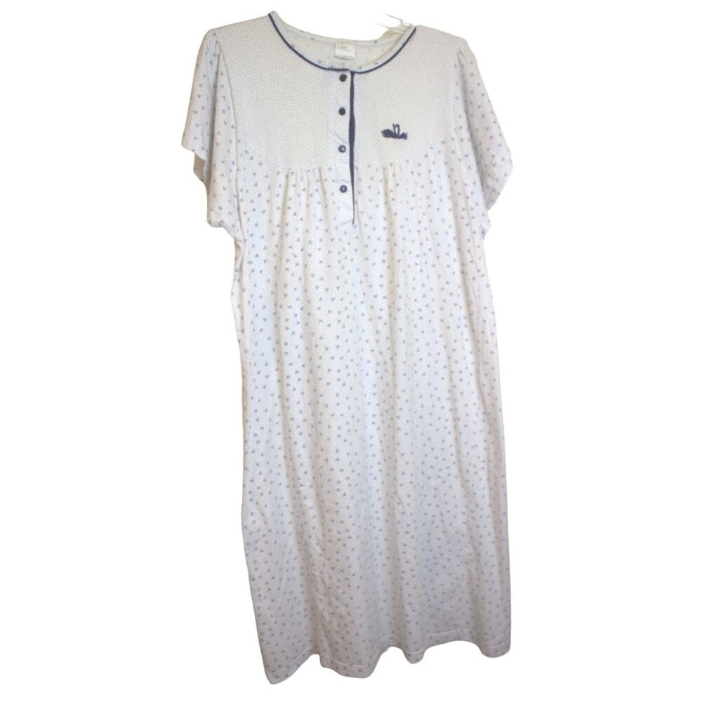 Clarina Women's 40/42 Nightgown Polka Dot Floral Short Sleeves 100% Cotton #D49